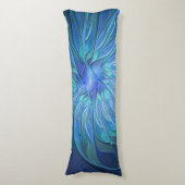 Blue Blume Fantasy Pattern, Abstraktes Fraktal Art Seitenschläferkissen (Vorderseite Vertikal)