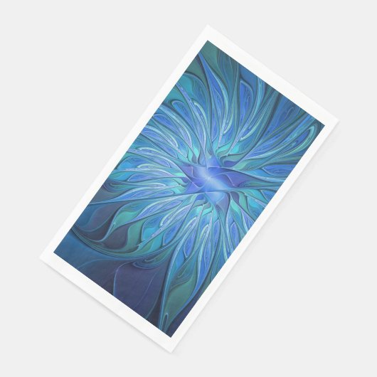 Blue Blume Fantasy Pattern, Abstraktes Fraktal Art Serviette (Ecke)