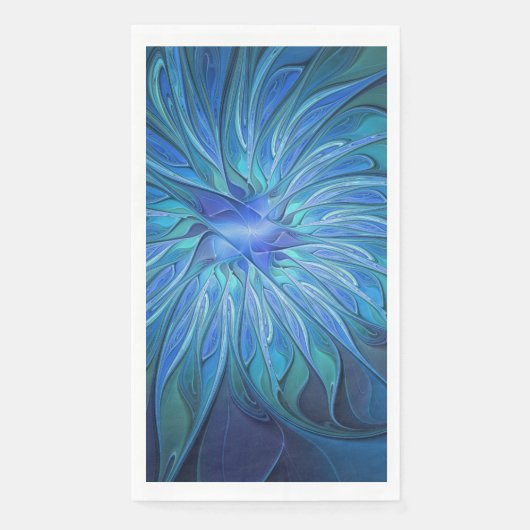 Blue Blume Fantasy Pattern, Abstraktes Fraktal Art Serviette (Vorderseite)