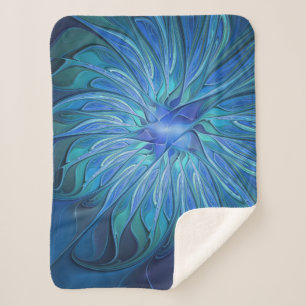 Blue Blume Fantasy Pattern, Abstraktes Fraktal Art Sherpadecke