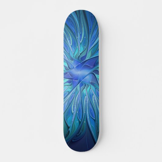 Blue Blume Fantasy Pattern, Abstraktes Fraktal Art Skateboard (Vorne)