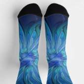 Blue Blume Fantasy Pattern, Abstraktes Fraktal Art Socken (Oben)