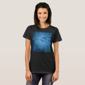 Blue Blume Fantasy Pattern, Abstraktes Fraktal Art T-Shirt (Vorne ganz)