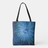Blue Blume Fantasy Pattern, Abstraktes Fraktal Art Tasche (Rückseite)