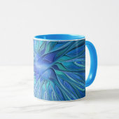 Blue Blume Fantasy Pattern, Abstraktes Fraktal Art Tasse (VorderseiteRechts)