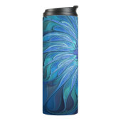Blue Blume Fantasy Pattern, Abstraktes Fraktal Art Thermosbecher (Nach links gedreht)