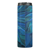Blue Blume Fantasy Pattern, Abstraktes Fraktal Art Thermosbecher (Rückseite)