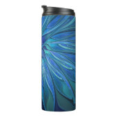 Blue Blume Fantasy Pattern, Abstraktes Fraktal Art Thermosbecher (Nach rechts gedreht)