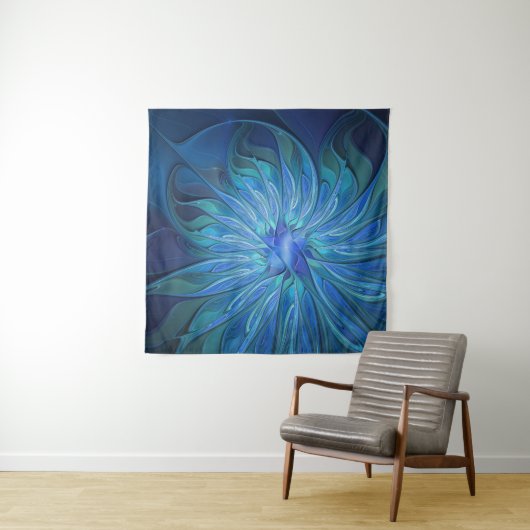 Blue Blume Fantasy Pattern, Abstraktes Fraktal Art Wandteppich (Beispiel (Horizontal))