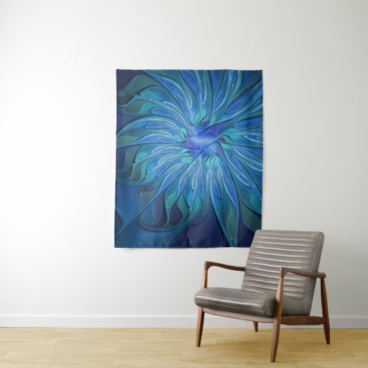 Blue Blume Fantasy Pattern, Abstraktes Fraktal Art Wandteppich (Beispiel)