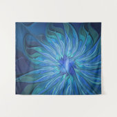 Blue Blume Fantasy Pattern, Abstraktes Fraktal Art Wandteppich (Vorderseite (Horizontal))