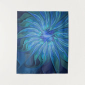 Blue Blume Fantasy Pattern, Abstraktes Fraktal Art Wandteppich (Vorderseite)
