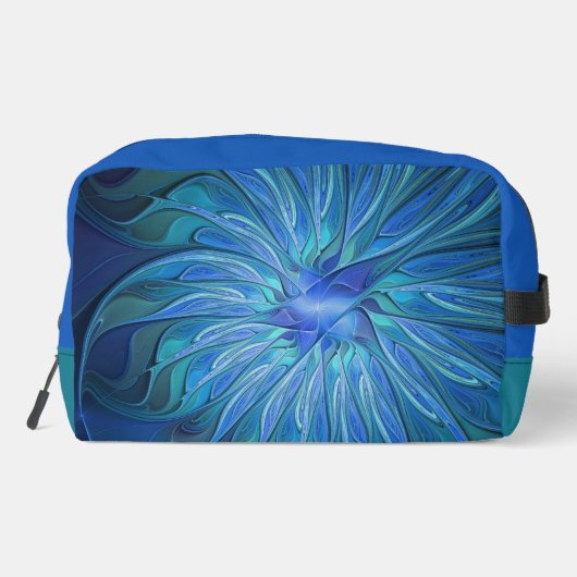 Blue Blume Fantasy Pattern, Abstraktes Fraktal Art Waschbeutel (Rückseite)