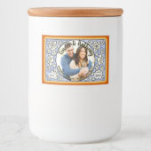 Blue Blume Foto Wedding Honey Jar Favor Labels Lebensmitteletikett (Vorderseite)