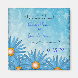 Blue Blume fröhlich Speichern Sie das Date Magnet