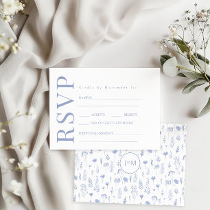 Blue Blume Gargen Wedding RSVP Response Card Karte