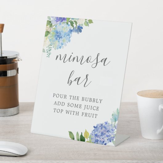 Blue Blume Hydrangea Mimosa Bar Sign Sockelschild (In SItu)