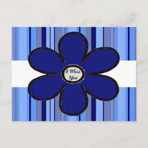 Blue Blume I Miss You Postcard Postkarte
