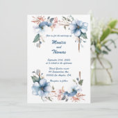 Blue Blume Lines: Personalisierte Einladung zur Ho (Stehend Vorderseite)