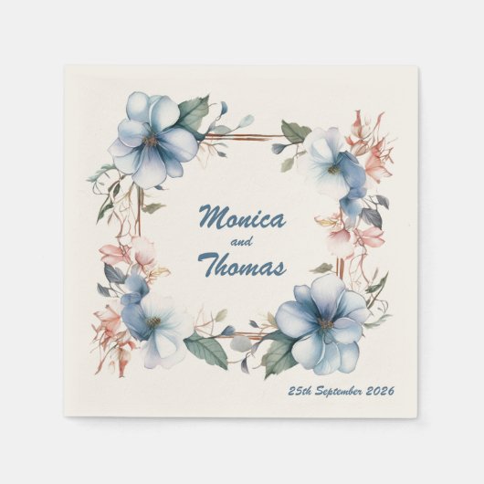 Blue Blume Lines: Personalisierte Hochzeiten von N Serviette (Vorderseite)