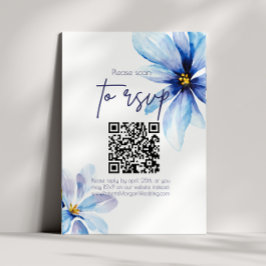 Blue Blume Minimalistisch QR CODE Hochzeit RSVP Karte