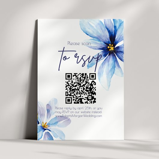 Blue Blume Minimalistisch QR CODE Hochzeit RSVP Karte