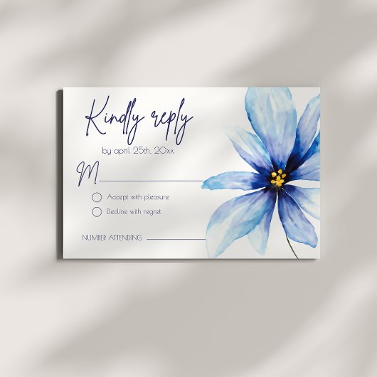 Blue Blume Minimalistisch Watercolor Hochzeit RSVP Karte