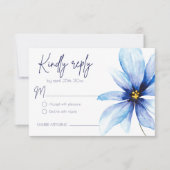 Blue Blume Minimalistisch Watercolor Hochzeit RSVP Karte (Vorderseite)