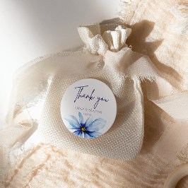 Blue Blume Minimalistisch Watercolor Vielen Dank Runder Aufkleber