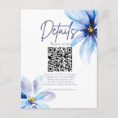 Blue Blume Minimalistischer QR CODE Hochzeitdetail Begleitkarte (Vorderseite)