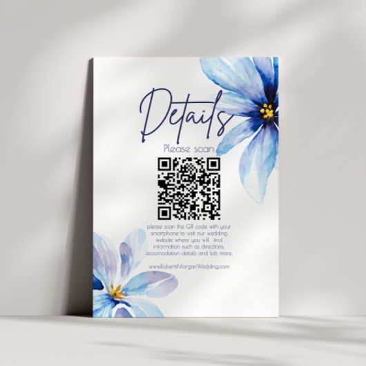 Blue Blume Minimalistischer QR CODE Hochzeitdetail Begleitkarte