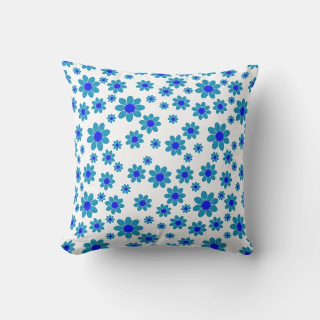 Blue Blume Motif | Daisy Pattern Kissen (Vorderseite)