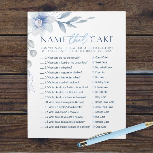 Blue Blume Name The Cake Brautparty Game Pack Notizblock