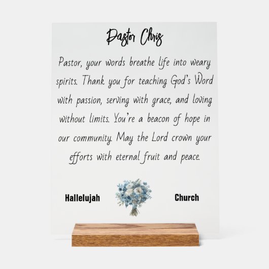 Blue Blume Pastor Bewertung Akryllische Beschriftu Acrylschild (Vorderseite)