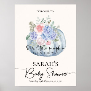 Blue Blume Pumpkin Fall Baby Dusche Begrüßungszeic Poster