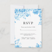 Blue Blume Retro Blumen Hochzeit RSVP (Vorderseite)