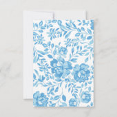 Blue Blume Retro Blumen Hochzeit RSVP (Rückseite)