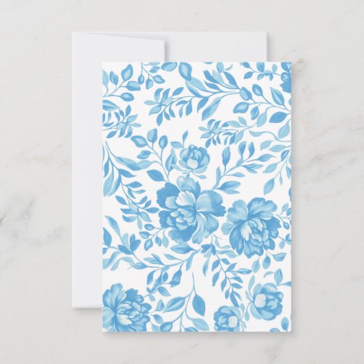 Blue Blume Retro Blumen Hochzeit RSVP (Rückseite)