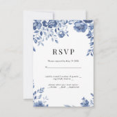 Blue Blume Retro Blumen Hochzeit RSVP (Vorderseite)