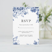 Blue Blume Retro Blumen Hochzeit RSVP Karte (Stehend Vorderseite)