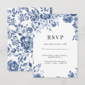 Blue Blume Retro Blumen Hochzeit RSVP Karte (Vorne/Hinten)