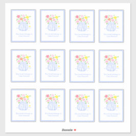 Blue Blume Vase Buchzeichen Stickers Aufkleber