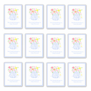 Blue Blume Vase Buchzeichen Stickers Aufkleber