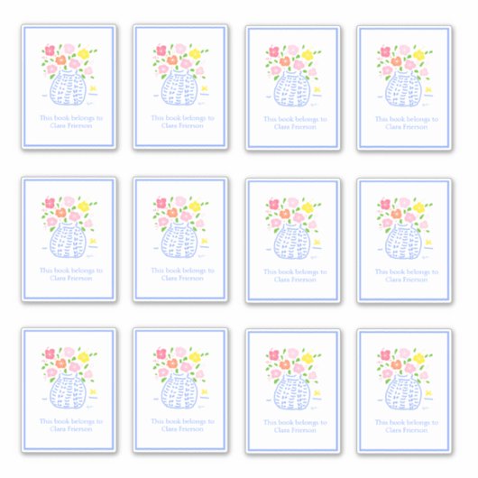 Blue Blume Vase Buchzeichen Stickers Aufkleber (Vorderseite)