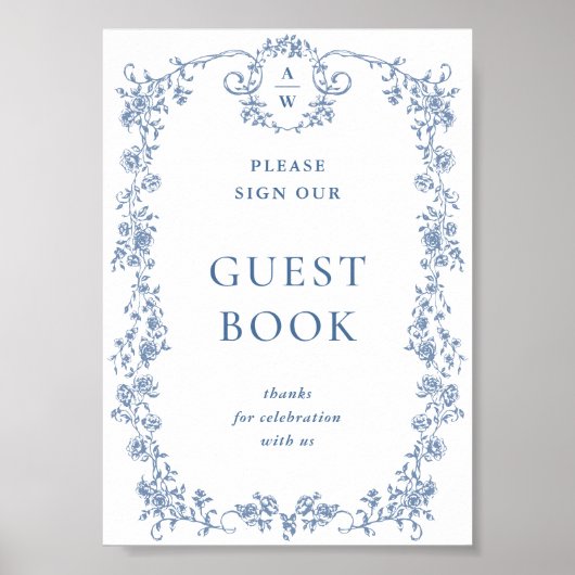 Blue Blume Verzierte Viktorianisch Grace Gästebuch (Vorne)