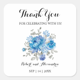 Blue Blume Vielen Dank für Ihre Hochzeit Quadratischer Aufkleber
