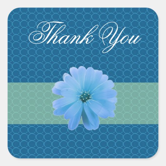 Blue Blume Vielen Dank Quadratischer Aufkleber (Vorderseite)