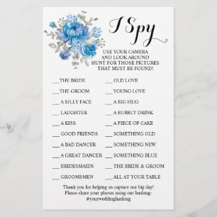 Blue Blume Wedding Reception I Spy Game Card Flyer