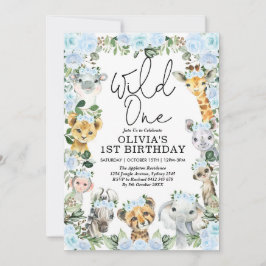 Blue Blume Wild One Jungle Safari 1. Geburtstag Einladung