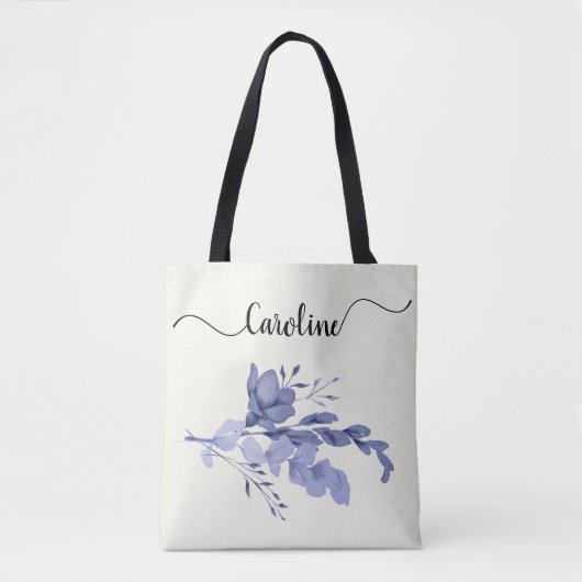 Blue Blume & Wirbel Tote Tasche (Vorderseite)